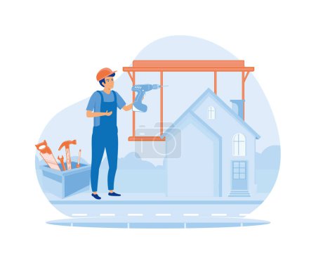Illustration for Home renovation abstract concept. Carpenter building maintenance, woodwork abstract metaphor. flat vector modern illustration - Royalty Free Image