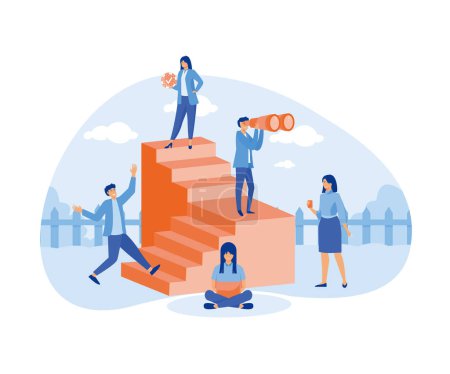 Self growth and personal development progress stages. Reaching for career goals and success. Ambition ladders and potential accomplishment vision for future. flat vector modern illustration