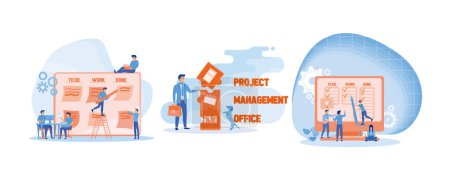 Büroarbeit und Zeitmanagement. Projekt Management Office Akronym. Agile visuelle Projektmanagement-Methode. Set flache Vektor moderne Illustration