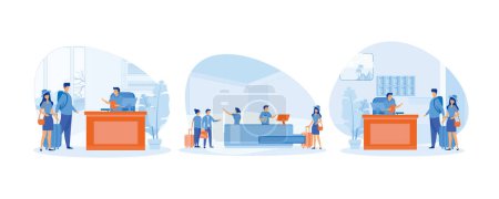 Illustration for Receptionist job concept. Receptionist welcomes the guest. People staying at modern hotel. Set flat vector modern illustration - Royalty Free Image
