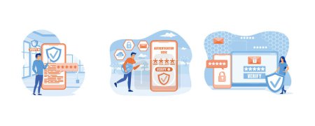 OTP authentication Secure Verification. One time password for secure transaction on digital payment. Transaction for mobile app on smartphone screen. Set flat vector modern illustration