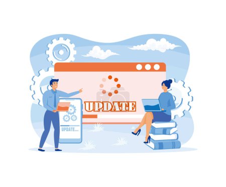 System update concept, people update operation system can use for, landing page, template, ui, web, mobile app, poster, banner, flyer. flat vector modern illustration