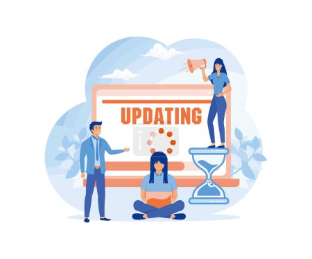 Software update or operating system. Updating progress bar. Installing app patch. Upgrade to keep the device up to date with added functionality in the new version. flat vector modern illustration