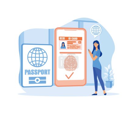 Smart ID card. Biometric documents in smartphone app. Electronic identity card. Digital passport and Driver license. flat vector modern illustration
