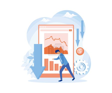 Decline stage online service or platform. Finance crisis with falling down graph and income decrease. flat vector modern illustration