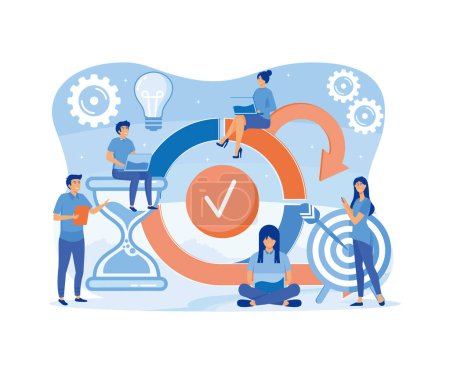 Illustration for Scrum Framework concept. Scrum process diagram as agile software development scheme. Business meeting. Project management work cycle. flat vector modern illustration - Royalty Free Image