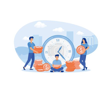 Work Payment Salary. Freelancer and Investors. Man Sitting with Laptop, People Invest Money. E business, Internet Banking, Deposit System. flat vector modern illustration