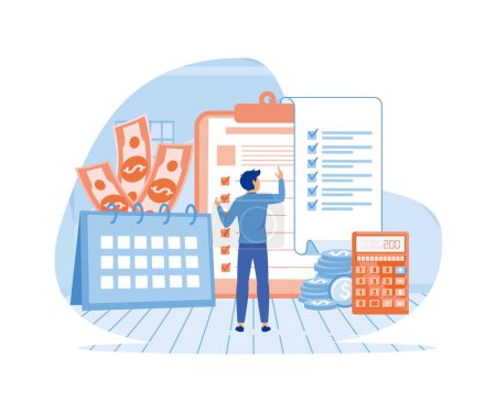 Payroll income concept. salary payment annual bonus. payout with paper, calculator, presentation, social, and print media. flat vector modern illustration