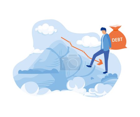Crisis of high burden of consumer debt, Client bears a bag of debt Debtor has difficult problem of bad debt and plan to pay back to lender or creditor. financial concept. flat vector modern illustration