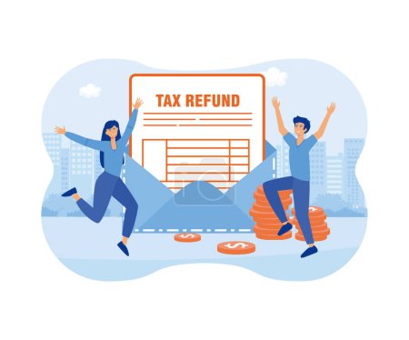 Happy people getting paid money back. Tax refund, tax rebates concept. flat vector modern illustration