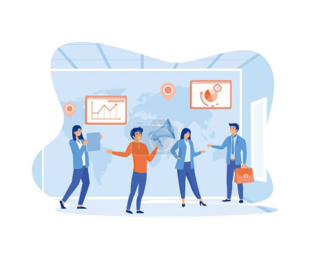 A group of people think about an idea. prepare a start-up business project. Career rise to success, business analysis. flat vector modern illustration