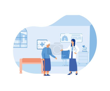 Ältere Frau eine medizinische Konsultation mit einem geriatrischen Arzt Priorisierung der Gesundheit und des Wohlbefindens von Senioren. flacher Vektor moderne Illustration