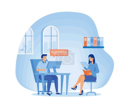 Illustration for Woman having job interview with HR male businessman. flat vector modern illustration - Royalty Free Image