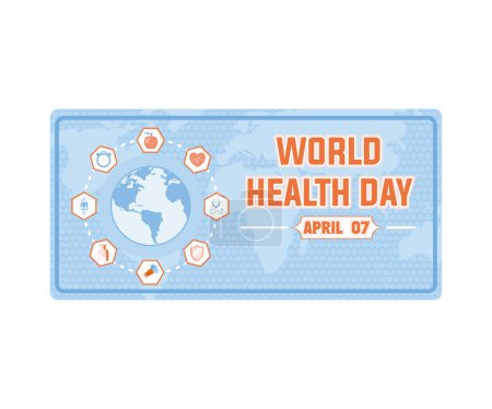 Der Weltgesundheitstag wird jedes Jahr am 7. April begangen, um das Bewusstsein für die allgemeine Gesundheit und das Wohlbefinden der Menschen auf der ganzen Welt zu schärfen. flacher Vektor moderne Illustration
