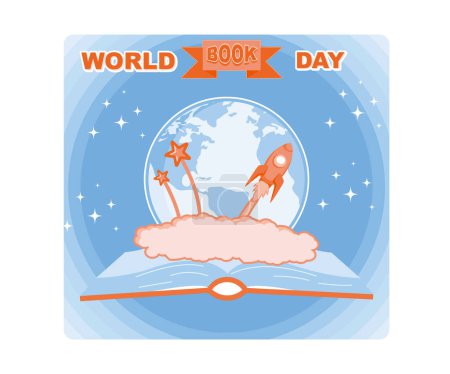 World book day poster world globe and book.World book day. Education. flat vector modern illustration