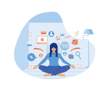 Information overload concept. Dome filter protects the girl from unnecessary information emails, calls, communication, filters and processes it. flat vector modern illustration