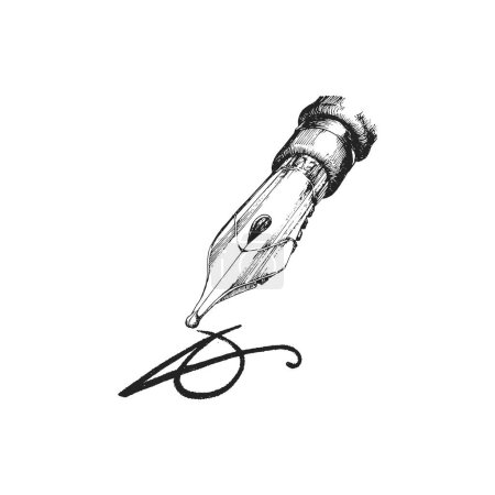 Téléchargez les illustrations : Plume de stylo, illustration dessinée à la main dans le vecteur. - en licence libre de droit