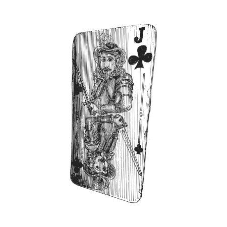 Illustration for The Jack of Clubs playing card, hand drawn illustration in vector, sketch in engraving style - Royalty Free Image