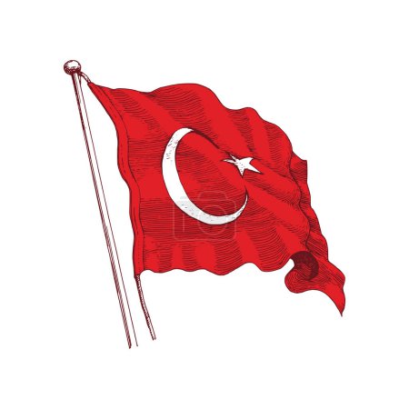 Illustration for Turkish flag, hand drawn illustration, national flag of Turkey, sketch in vector - Royalty Free Image