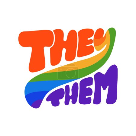 Foto de They Them, vector hand lettering in rainbow colors, inspirational slogan of LGBTQ pride, quote of gay community - Imagen libre de derechos