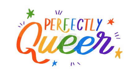 Foto de Perfectamente queer, letras a mano de color, cita inspiradora del orgullo LGBTQ, eslogan vectorial - Imagen libre de derechos