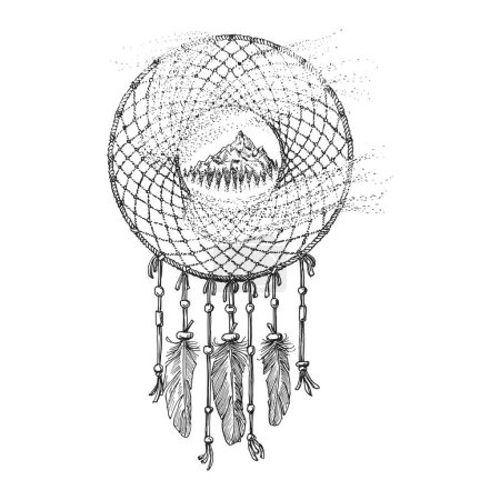 Foto de Atrapasueños, dibujo en estilo grabado, Ojibwe vintage ilustración dibujada a mano en vector - Imagen libre de derechos