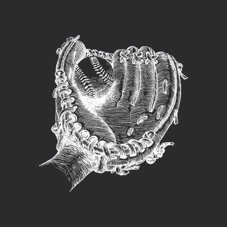Foto de Guante de receptor, boceto en vector, Guante de béisbol con pelota, ilustración dibujada a mano - Imagen libre de derechos