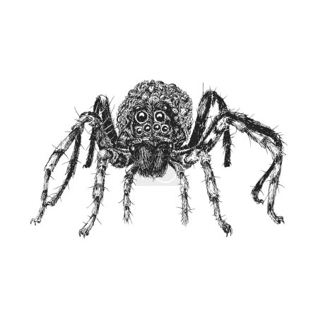 Illustration for Wolf Spider, vintage illustration in engraving style, hand drawn sketch in vector, tattoo design - Royalty Free Image