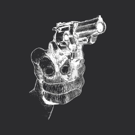 Foto de Pistola de revólver en la mano, boceto en vector, ilustración dibujada a mano en estilo grabado - Imagen libre de derechos