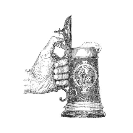 Foto de Taza de cerveza, ilustración dibujada a mano en vector, símbolo del festival de la cerveza, dibujo en estilo de grabado - Imagen libre de derechos