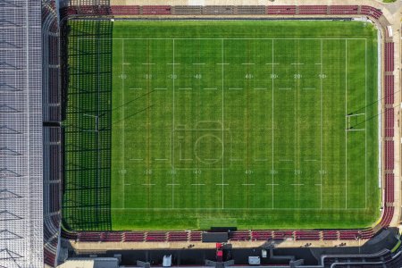 Vista superior de un campo de rugby, vista panorámica de un campo de rugby