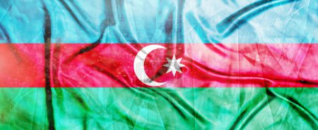 Aserbaidschanische Flagge, Realistisch schwenkende Stofffahne, Flaggenhintergrund Textur, 3D-Illustration.