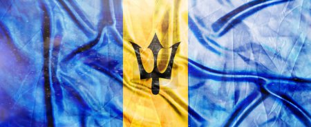Barbados Flagge, Realistisch schwenkende Stofffahne, Flaggenhintergrund Textur, 3D Illustration.