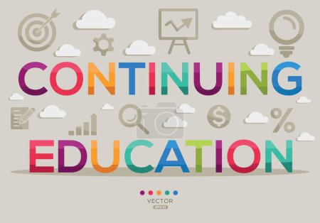 Continuing education Banner Design with Icons, Vector illustration.