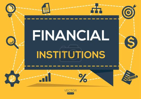 Instituciones financieras Banner Design with Icons, Vector illustration.