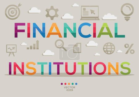 Financial institutions Banner Design with Icons, Vector illustration.