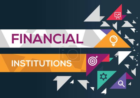 Financial institutions Banner Design with Icons, Vector illustration.