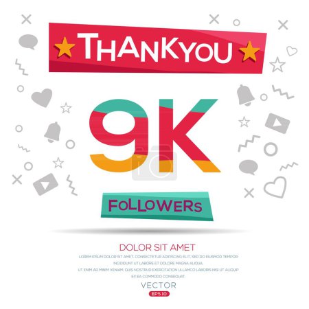 Creative Thank you (9k, 9000) followers celebration template design for social network and follower ,Vector illustration.