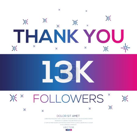 Illustration for Creative Thank you (13k, 13000) followers celebration template design for social network and follower ,Vector illustration. - Royalty Free Image