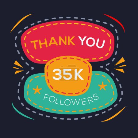 Creative Thank you (35k, 35000) seguidores diseño de plantilla de celebración para redes sociales y seguidores, ilustración vectorial.