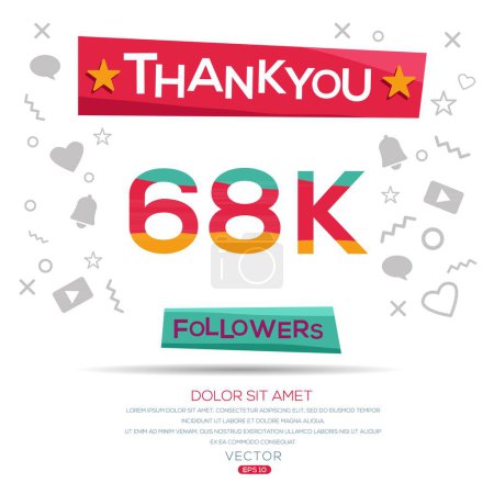 Kreatives Dankeschön (68k, 68000) Anhänger Feier Vorlage Design für soziales Netzwerk und Follower, Vector Illustration.