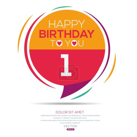 Téléchargez les illustrations : Creative Happy Birthday to you text (1 an) Carte de vœux colorée, Illustration vectorielle. - en licence libre de droit