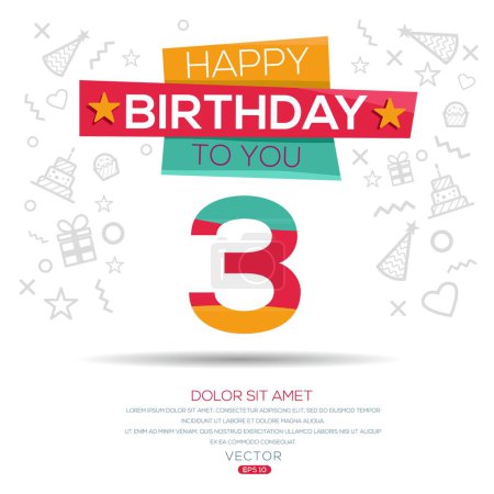 Téléchargez les illustrations : Joyeux anniversaire Texte (3 ans) Carte de vœux colorée, Illustration vectorielle. - en licence libre de droit