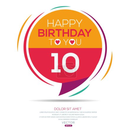 Téléchargez les illustrations : Joyeux anniversaire Texte (10 ans) Carte de vœux colorée, Illustration vectorielle. - en licence libre de droit