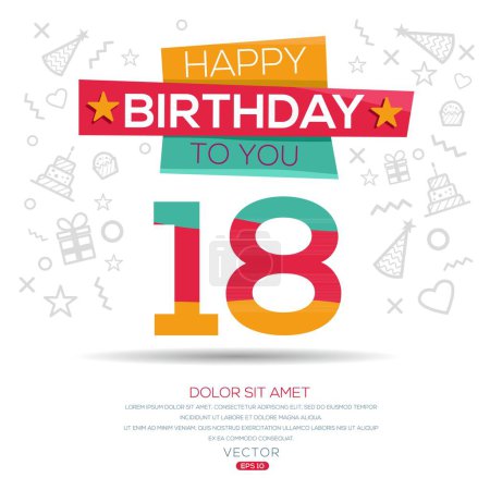 Happy Birthday to you text (18 years) Colorful greeting card ,Vector illustration.