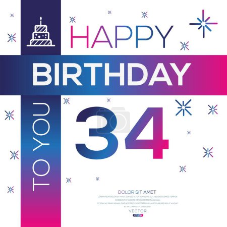Téléchargez les illustrations : Joyeux anniversaire Texte (34 ans) Carte de vœux colorée, Illustration vectorielle. - en licence libre de droit