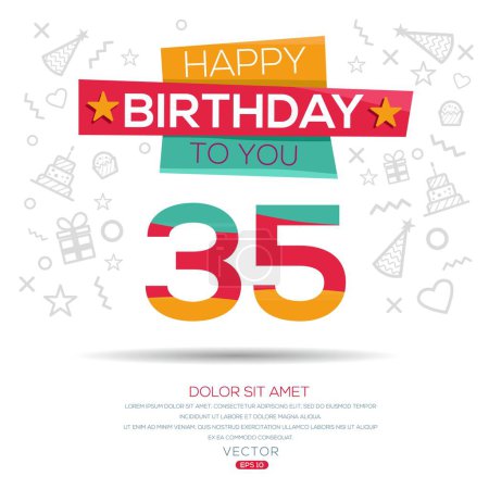 Téléchargez les illustrations : Joyeux anniversaire Texte (35 ans) Carte de vœux colorée, Illustration vectorielle. - en licence libre de droit