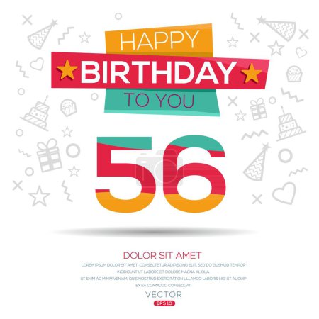 Téléchargez les illustrations : Joyeux anniversaire Texte (56 ans) Carte de vœux colorée, Illustration vectorielle. - en licence libre de droit