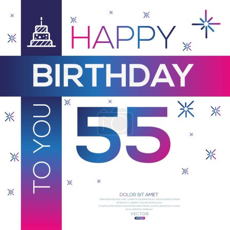 Téléchargez les illustrations : Joyeux anniversaire Texte (55 ans) Carte de vœux colorée, Illustration vectorielle. - en licence libre de droit