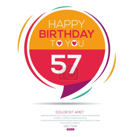 Téléchargez les illustrations : Joyeux anniversaire Texte (57 ans) Carte de voeux colorée, Illustration vectorielle. - en licence libre de droit
